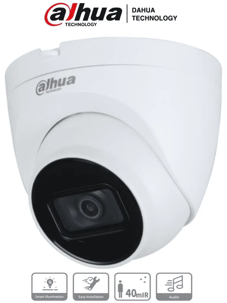 Cámara Domo Dahua 2 MP – Lente 2.8 mm, IR 40 m, Micrófono Integrado, IP67, DWDR, Diseño Metálico